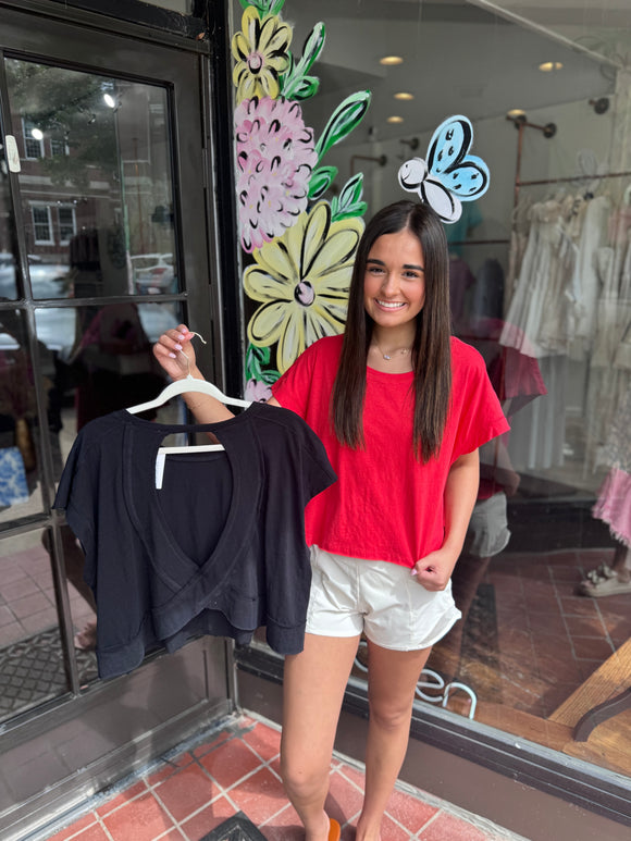 RED OPEN BACK TEE