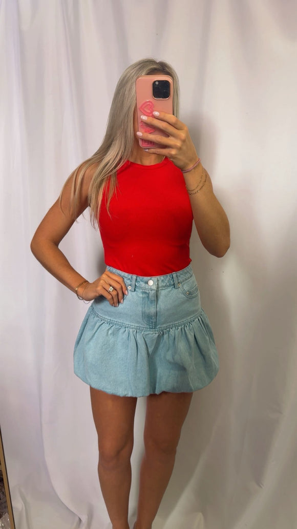 PUFF HEM DENIM SKIRT