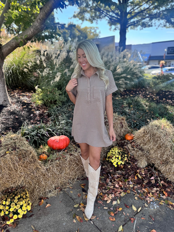 BROWN SEERSUCKER DRESS