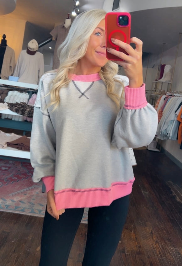 CONTRAST PINK SWEATSHIRT