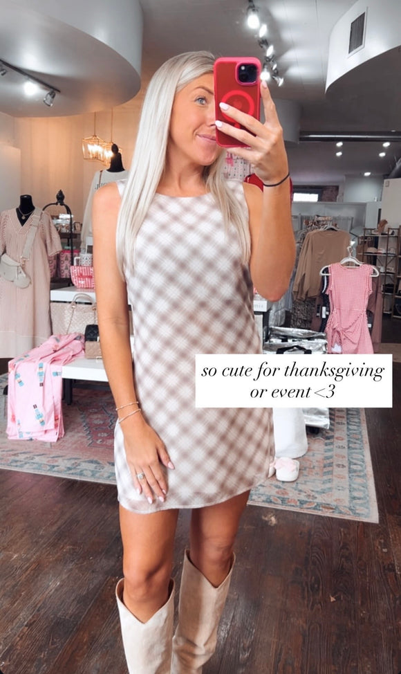 PLAID BROWN MINI DRESS