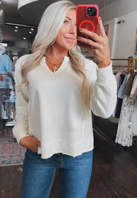 IVORY WASHED KNIT TOP
