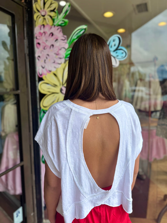 WHITE OPEN BACK TEE