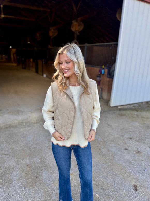 KHAKI QUILTED PUFFER VEST