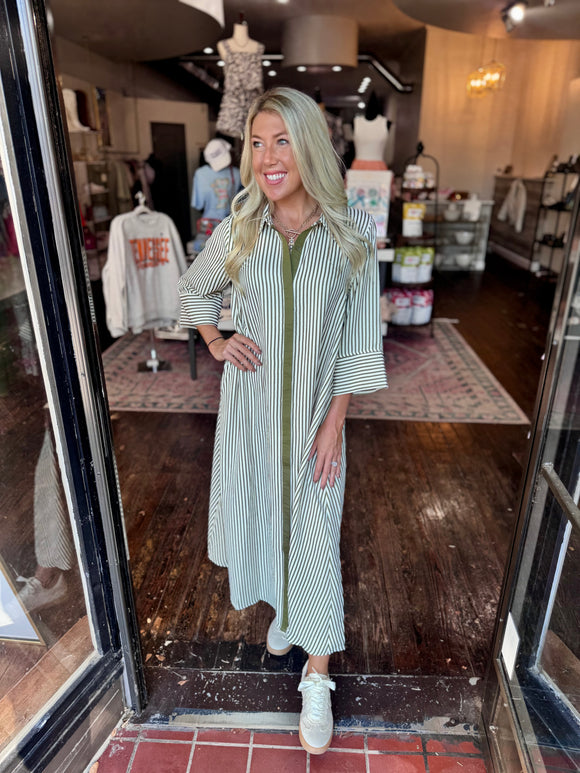 OLIVE STRIPE MAXI DRESS