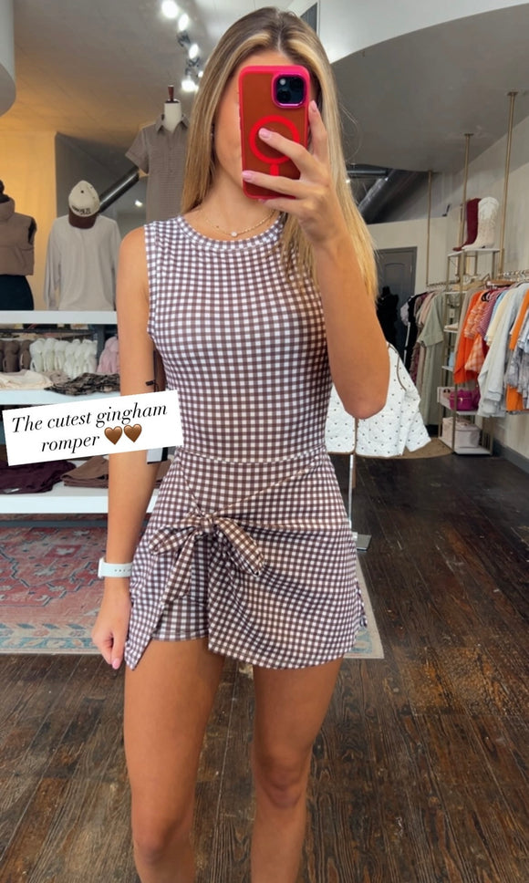 FALLING BROWN GINGHAM ROMPER